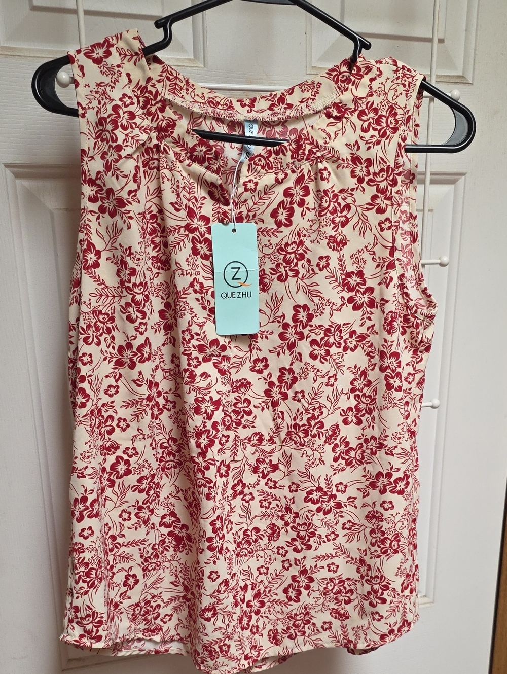 Cream and Red Floral Sleeveless Top NWT